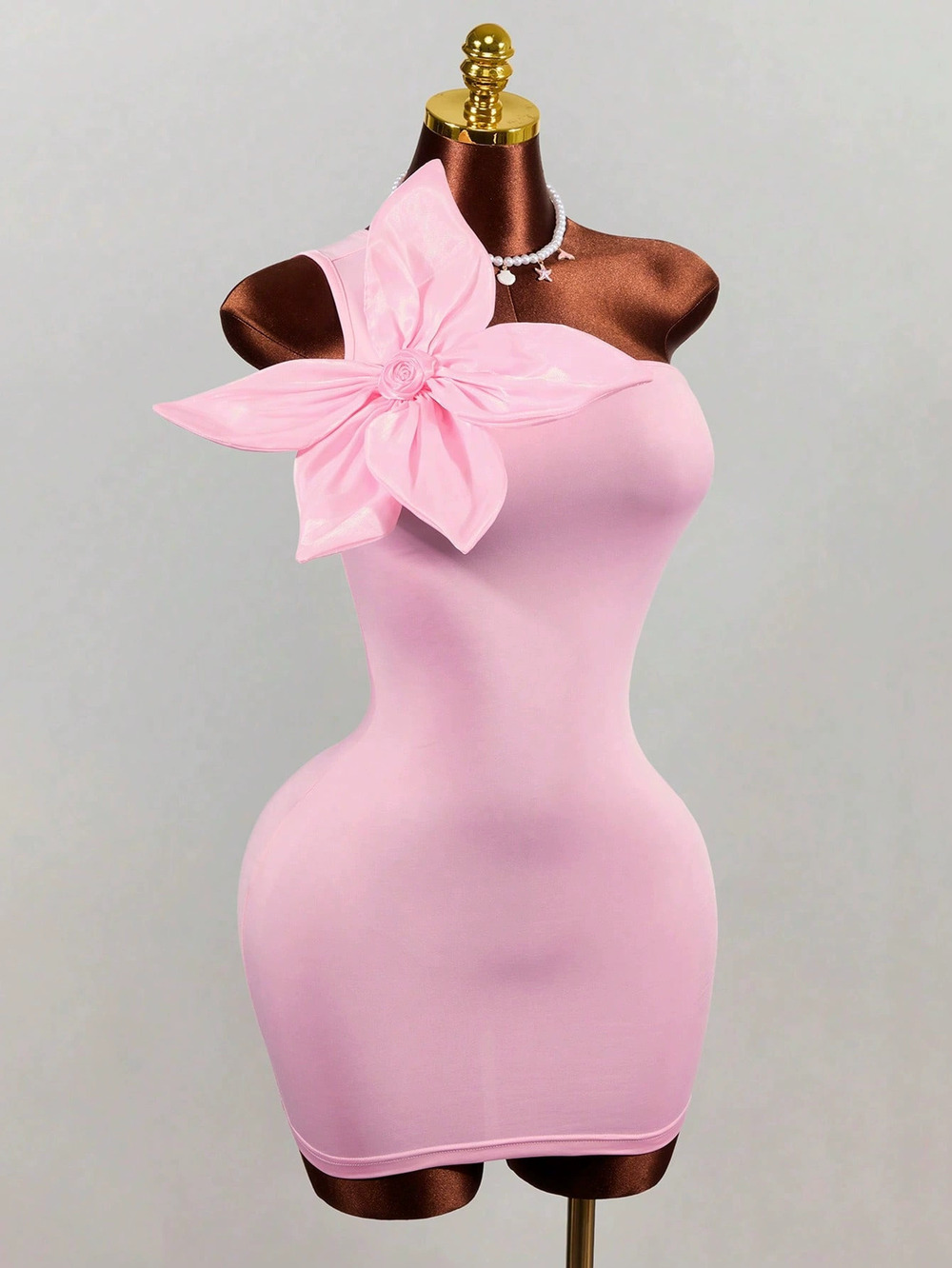 ZARA Sexy Minimalist Floral Slant Neck Bodycon Solid Beach Vacation Dress